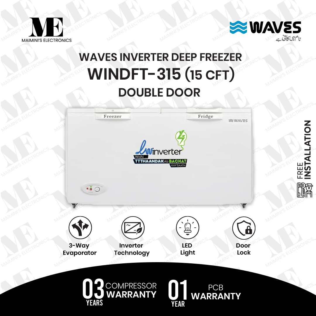 WAVES INVERTER DEEP FREEZER WINDFT-315 (15 CFT) DOUBLE DOOR
